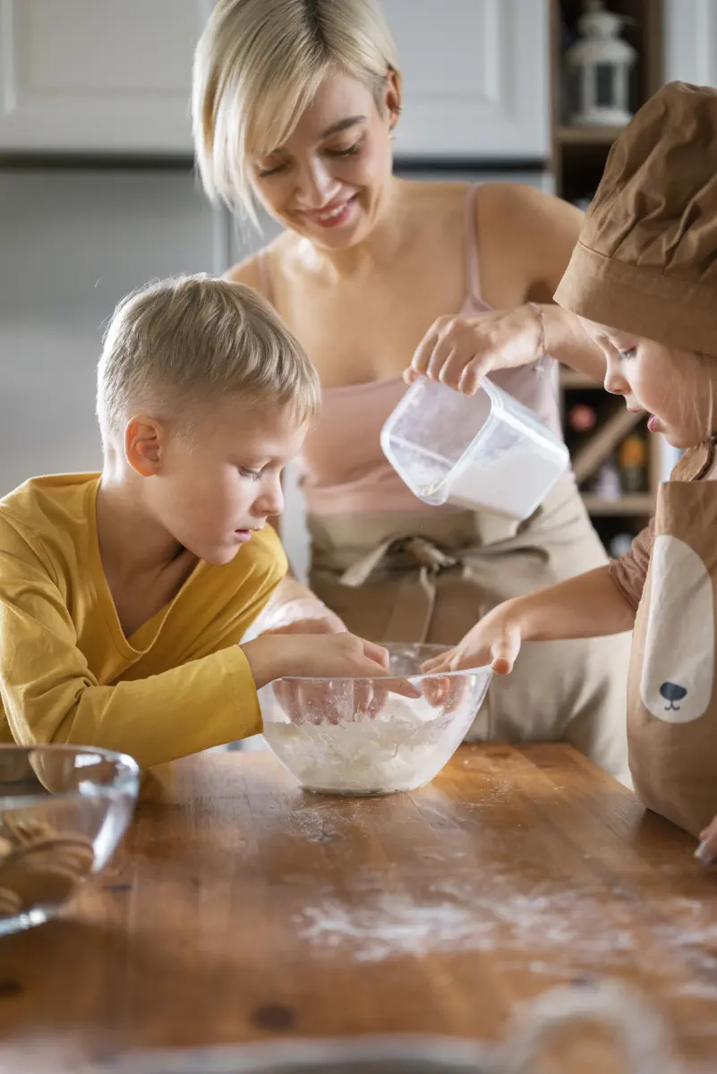 kids cooking having fun home